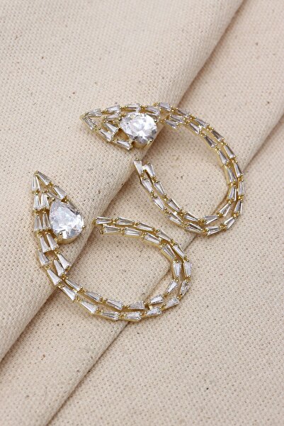 LA PERRY ACCESSORIES Trapezoidal Stone Gold Color Evening Dress Earrings