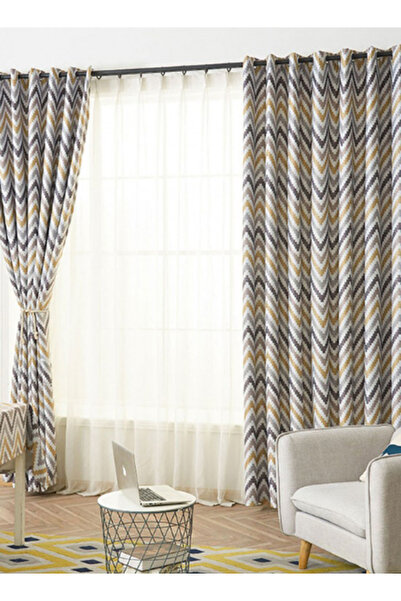 HALAMODO Corrugated Printed Craft Blackout Curtain measuring 140 x 240cm