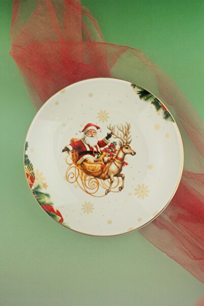 Bursa Porselen Dekor Christmas Reindeer Gold Gilded Porcelain Salad Bowl
