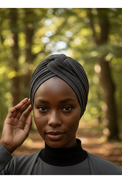 elysianfidan Agraf Pleated Dark Gray Ready-To-Wear Turban Hijab Bonnet