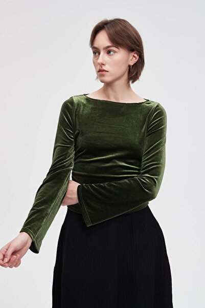 menta Plain Long Sleeve Top with Boat Neck