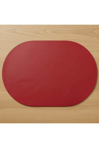 Grand Fine Art 6-Person 12-Piece Red Full Oval Leather American Service Placemat 33X44 cm - Easy to Clean Placemat