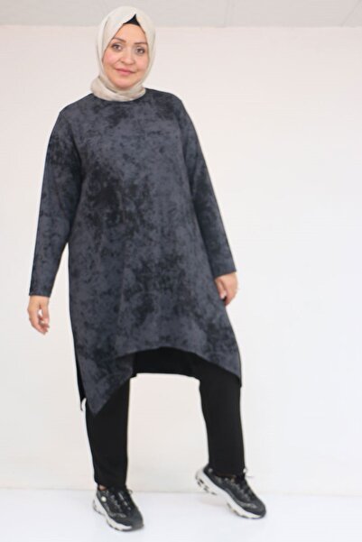 Eslina 57070 Plus Size Front Symmetry Cut Tie-Dye Trouser Suit - Black