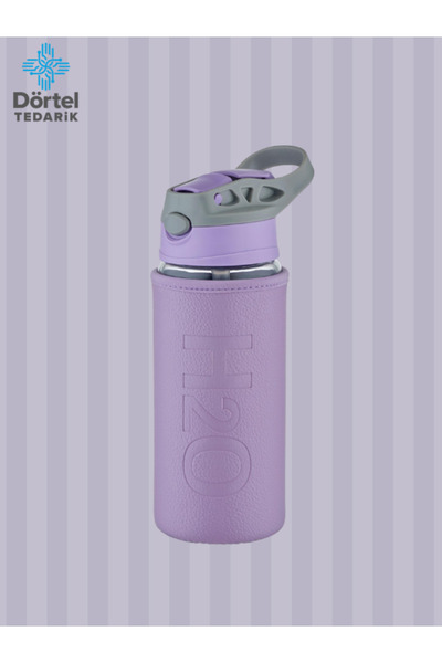 Tohana H2O Glass Flask with Leather Cover and Straw 500 ml