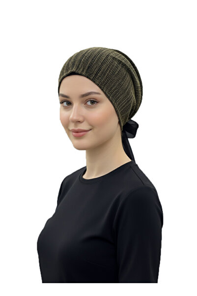 elysianfidan Πολυτελές Μαύρο-Χρυσό Τουρμπάν Τεσσάρτο Προκατασκευασμένο Μαντίλι Τουρμπάν με Λεπτομέρεια από Σιφόν στο Πίσω μέρος