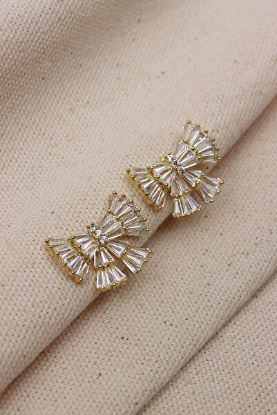 LA PERRY ACCESSORIES Trapezoidal Stone Gold Color Bow Earrings