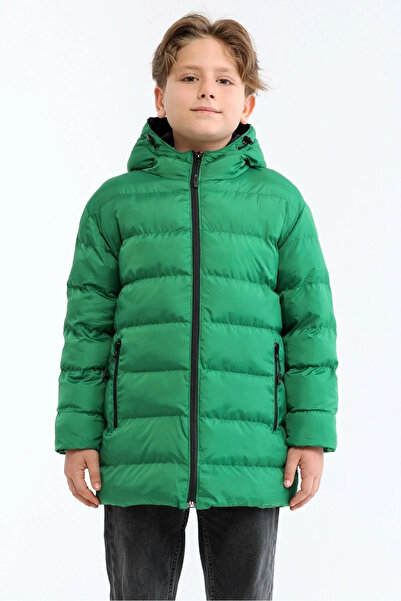 RİVERCLUP Erkek Çocuk Rüzgar Geçirmez Elyaflı Yeşil Kapüşonlu Mont