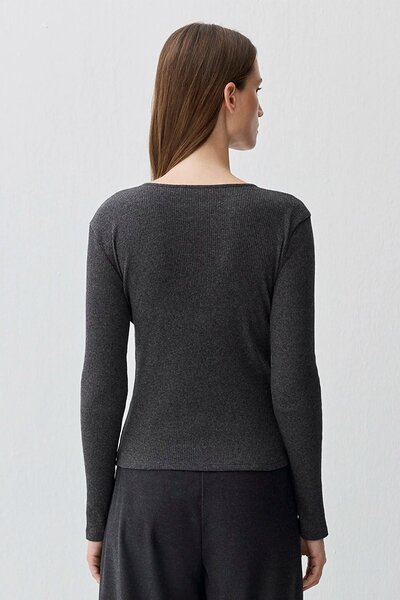 Mavi Kadın Kaşmir Karışımlı Siyah Uzun Kollu Basic Tişört 1613655-80927