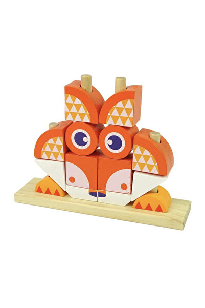 Krista Puzzle 3D cu 12 cuburi colorate pe tije, Orange Fox