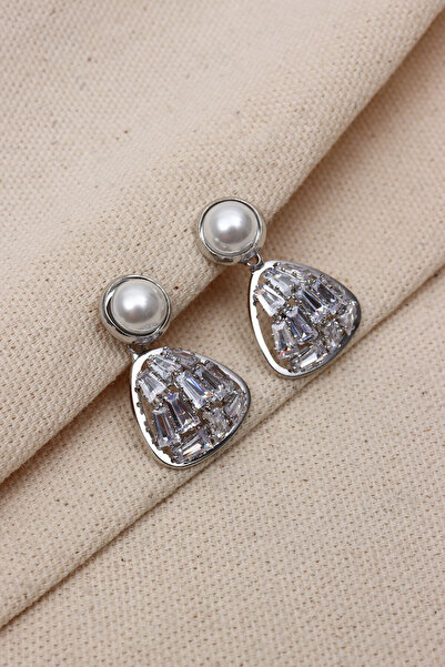 LA PERRY ACCESSORIES Trapezoidal Stone Pearl Detail Silver Color Evening Dres...