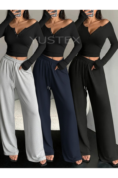 LAUSRA Γυναικεία χειμερινή φόρμα 3 τεμαχίων σε μαύρο + γκρι + μπλε ναυτικό, φ...