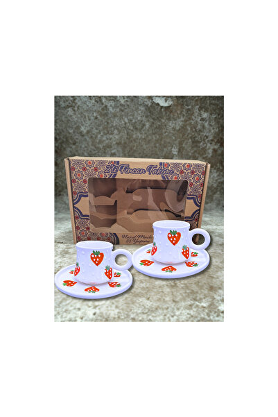 giftiva Çilek Desenli 2 Kişilik Kahve Fincan Hediye Seti