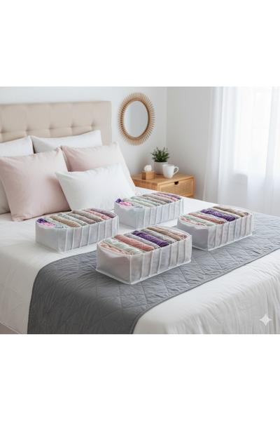 YELLOW STARY HOME DECOR 4'lü Organizer L Akordiyon L Boy 8 Bölmeli Çok Amaçlı Dolap Içi ve Çekmece Içi Düzenleyici Cepli