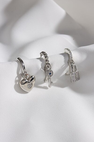 LA PERRY ACCESSORIES 3-Piece Lock Figured Silver Earrings