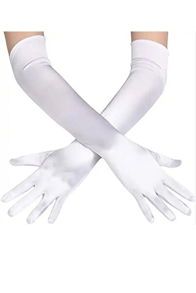 zola Long universal evening gloves, retro style, polyester, 52 cm, white