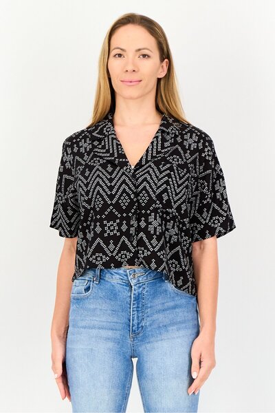 Forever 21 Women Allover Print Short Sleeve Shirt, Multicolor