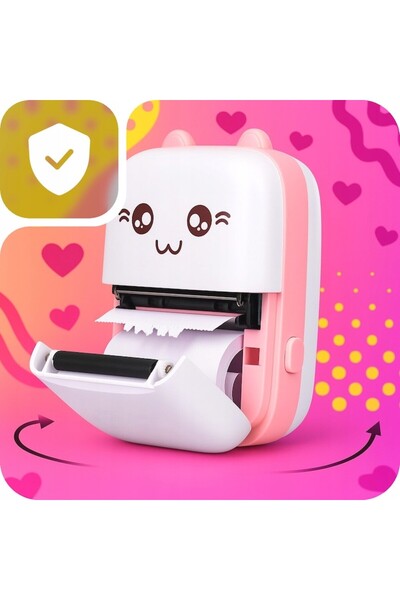 Kanza Drukus Mini Thermal Printer (Kanza) + 10 Rolls — Bluetooth, Portable, Pink