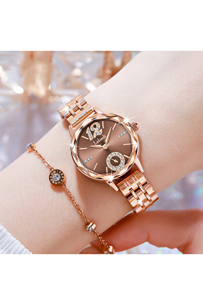 Youtrico ساعة لاباولي النسائية من الذهب الوردي، مرصعة بالكريستال