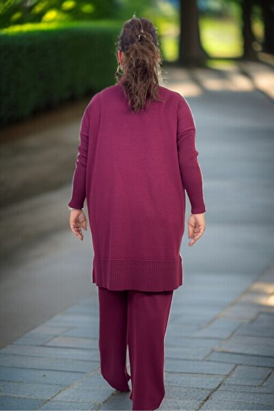 yagmurberen Gold Button Detail Polo Neck Tunic Elastic Waist Pants Plus Size Mercherized Suit