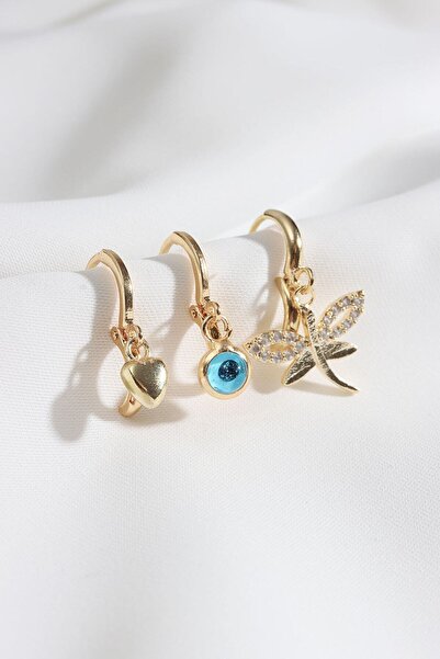 LA PERRY ACCESSORIES 3 قطع من الأقراط الذهبية على شكل اليعسوب