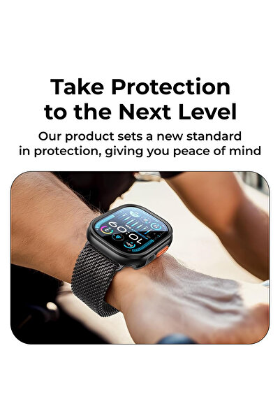 Glassology Black Case with Tempered Glass Screen Protector for Apple Watch 49mm