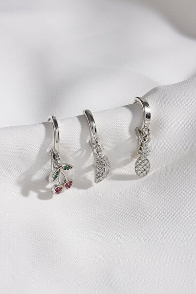LA PERRY ACCESSORIES 3 قطع من أقراط البطيخ الفضية