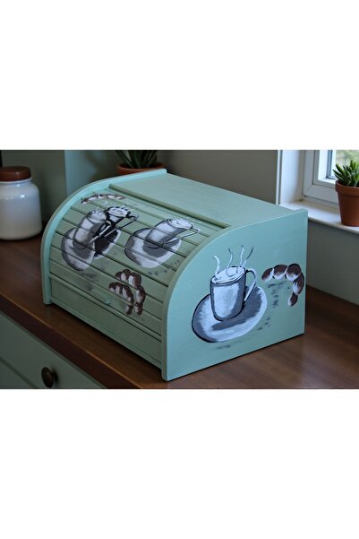 Decoratiuni Vintage Casa Retro Classic bread box, green with gray, hand-painted, without chopper, 39 cm * 18 cm * 27 cm