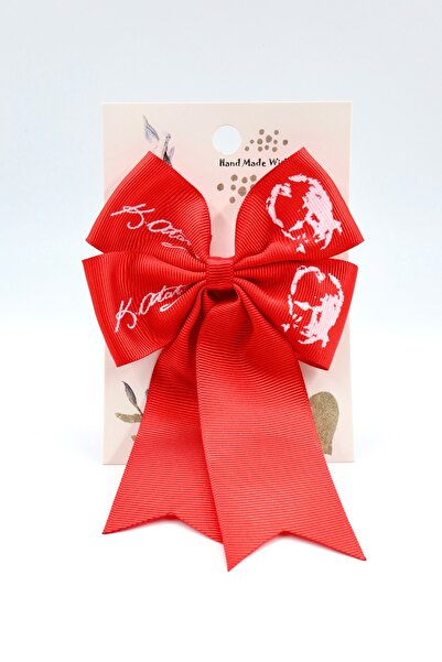 YENİCİ Patterned Red Bow Clip Hairpin