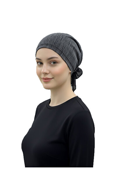 elysianfidan Πολυτελές Μαύρο-Ασημί Τουρμπάν Τεσσάρτο Μουσουλμανικό Καπέλο με Λεπτομέρεια από Σιφόν στο Πίσω μέρος