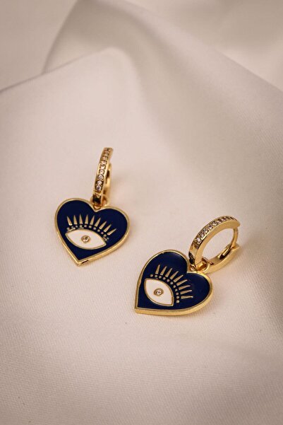 LA PERRY ACCESSORIES الأزرق الداكن المينا القلب هوب الأقراط
