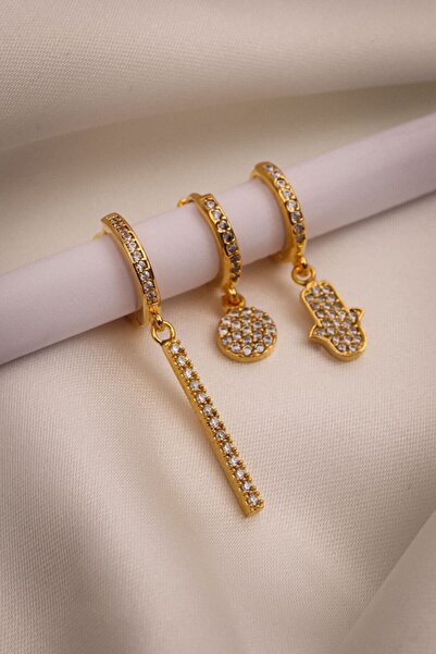 LA PERRY ACCESSORIES أقراط فاطمة الأم الذهبية المكونة من 3 قطع