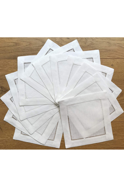 Blythornix Cloth Napkins, White Kitchen Linen Cocktail Napkin Square Party Coaster Set 12 Packs 15 x 15 cm