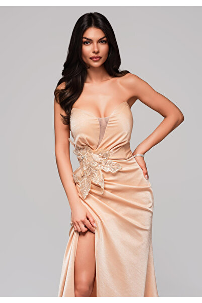 OMBRE Večerní šaty LA-OM-DLR171 Regular Fit béžové