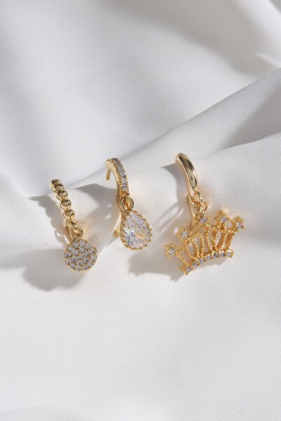 LA PERRY ACCESSORIES أقراط ذهبية على شكل تاج مكونة من 3 قطع