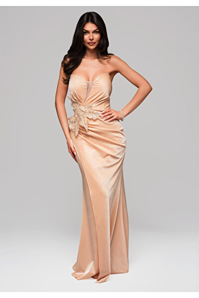 OMBRE Βραδινό φόρεμα LA-OM-DLR171 Κανονική Γραμμή μπεζ