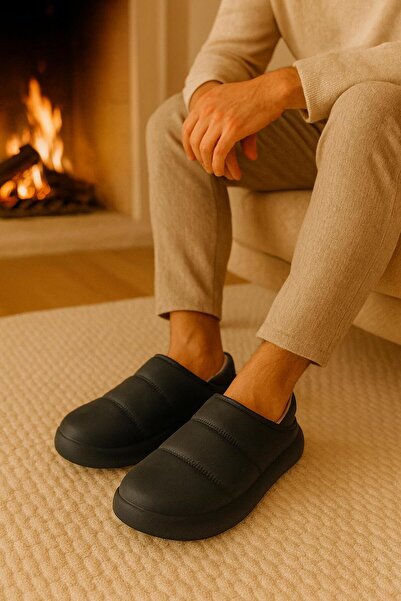 Arma House Peluş İçi Yünlü Kışlık Panduf Gri Erkek Ev Terliği