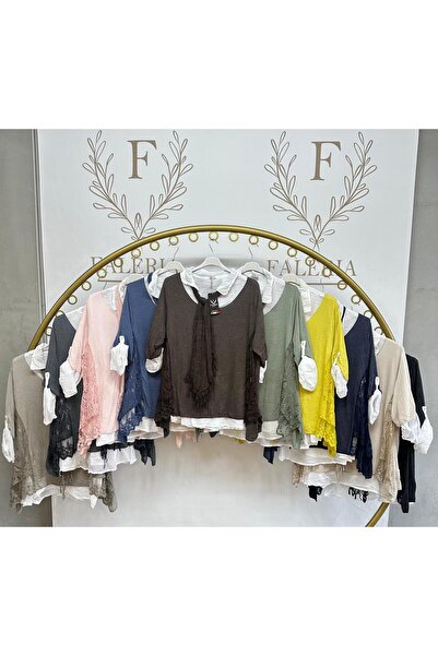 Tuana Otantik Casual Knitwear Set with Built-In Shirt and Lace Detail