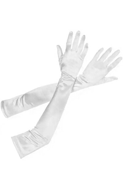 zola Long universal evening gloves, retro style, polyester, 52 cm, white
