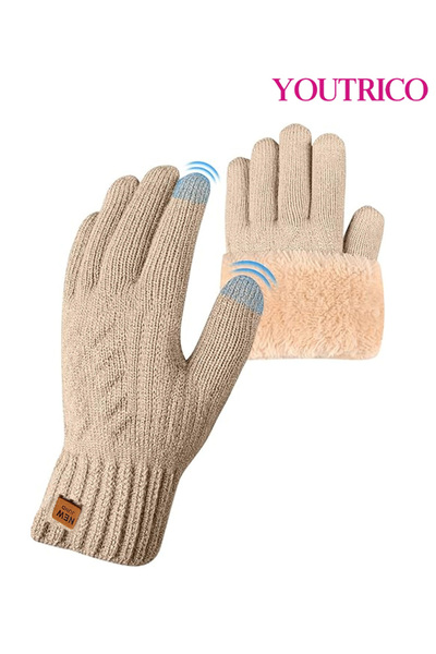Youtrico قفازات شتوية نسائية ورجالية - بطانة من الصوف، محبوكة دافئة - أكمام مرنة للطقس البارد