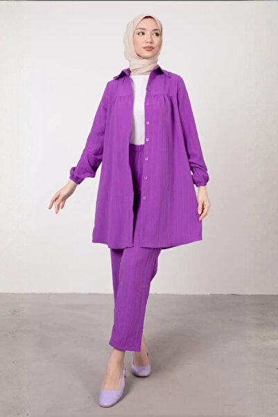 Tesettür Diyarı Cămașă și pantaloni cu șnur, set hijab - Mov