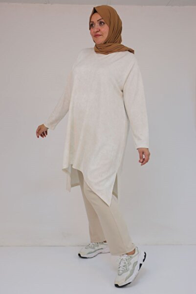 Eslina 57070 Plus Size Front Symmetry Cut Tie-Dye Trouser Suit - Beige