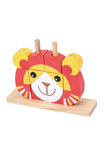 Krista Puzzle 3D cu 12 cuburi colorate, pe tije, leu roșu și galben