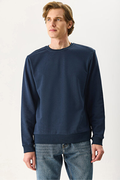 VENA Ανδρικό φούτερ Rich Crew Neck Regular Fit 3 Thread Basic 100% βαμβάκι - Μπλε ναυτικό