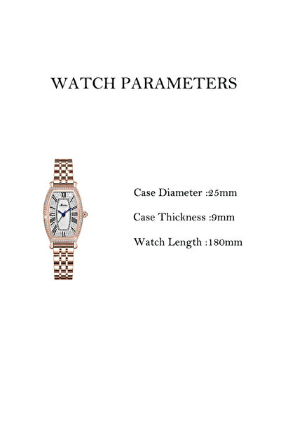 Youtrico Meibin Ladies wristwatch,Waterproof Artificial Diamond Tonneau Watch - Rose Gold