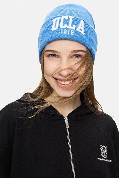 UCLA Esther Black Zippered and Pocketed Embroidered Loose Fit Women's Sweatshirt