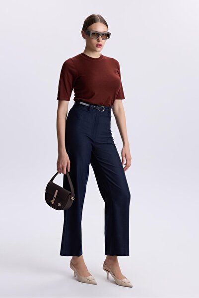 Zühre Navy Blue Trousers with Belt Detail P-0210