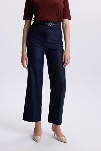 Zühre Navy Blue Trousers with Belt Detail P-0210