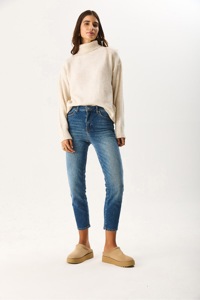 VENA Women's Jessica Dirty Dark Blue Mom Jean Pants - Dirty Dark Blue