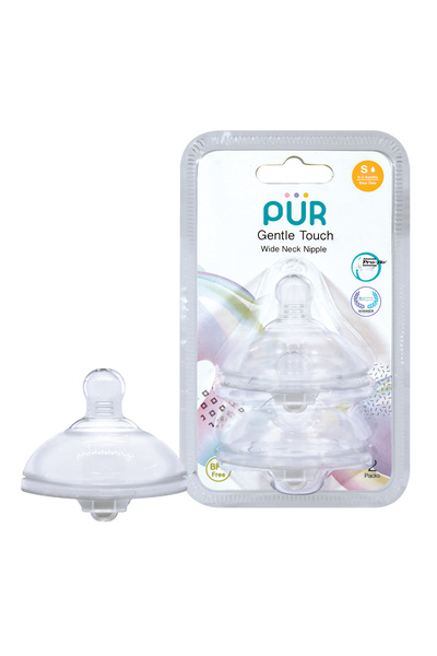 Pür PUR 9821 – SET TETINE SILICON GENTLE TOUCH, GURA LARGA - S, 0-3 LUNI, 2BUC