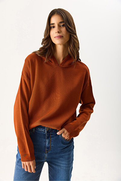 VENA Women's Angelica Hooded Regular Fit Knitwear Sweater - Tile